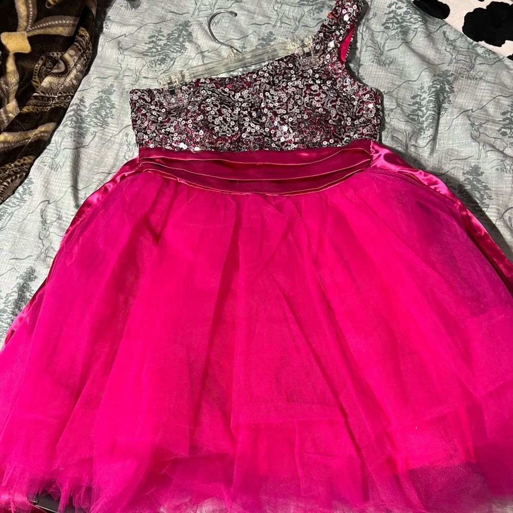 Trixxi Fuchsia Sequin One-Shoulder Dress